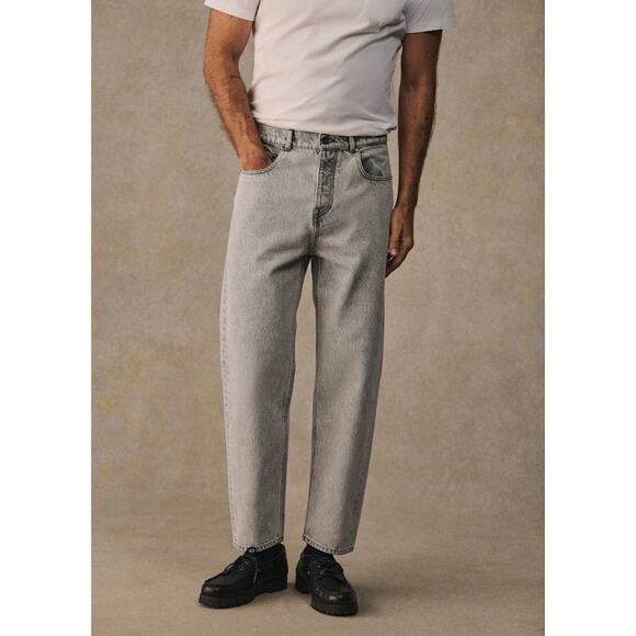 Sezane Mens US 34 Barkley Jeans in Light Grey Wide Leg 100% cotton XL - Picture 1 of 13